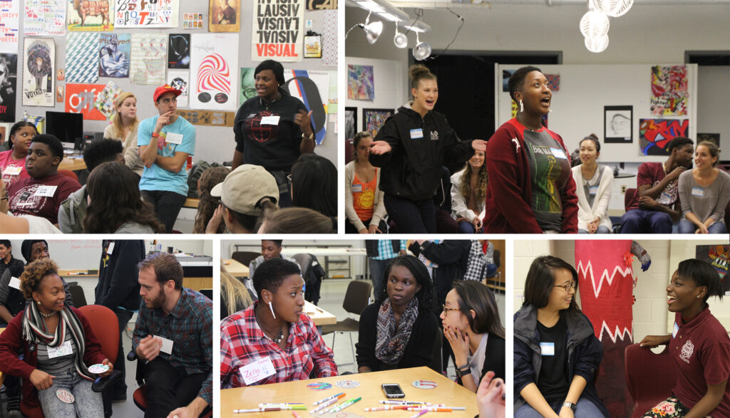 A collage of images of the students working on the BMORE Than The Story exhibit