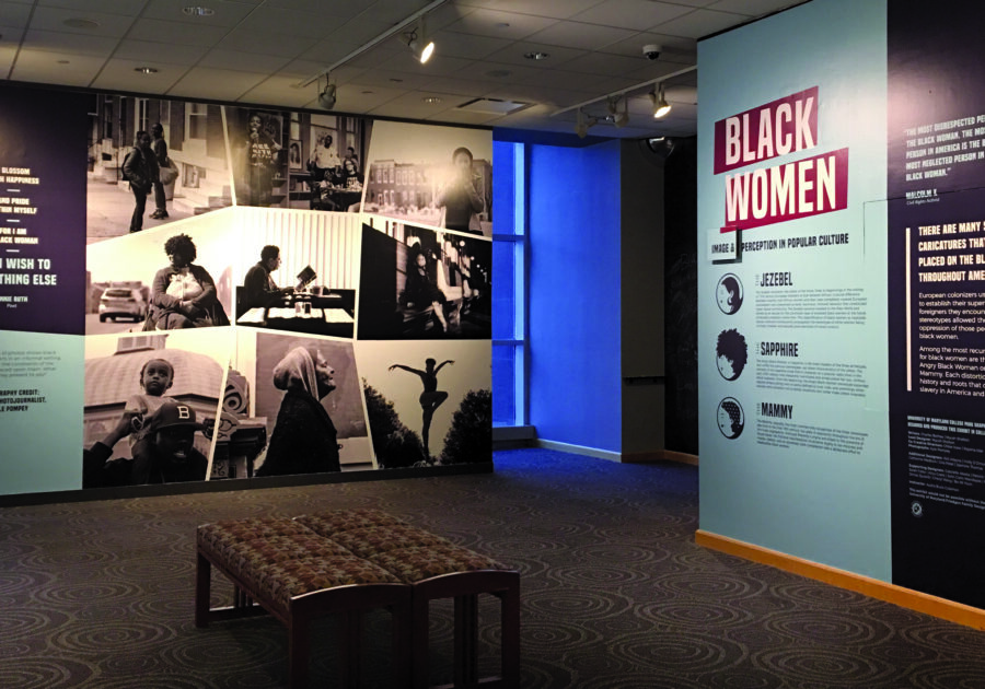 The photo and title wall of Black Women: Image & Perception in Popular Culture