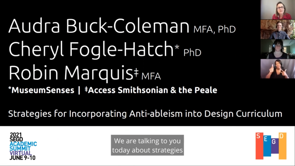 Title card for the presentation. Text says Audra Buck-Coleman, Cheryl Fogle-Hatch, and Robin Marquis. Small images of the presenters on the right.